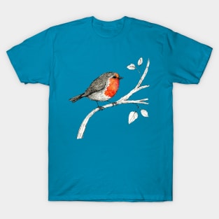 Robin pen and ink with watercolor T-Shirt